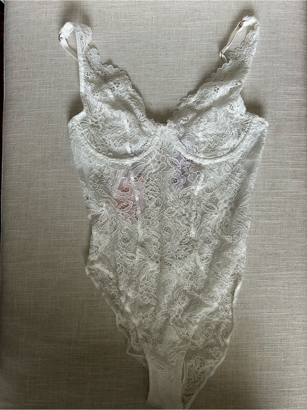 Savage X Fenty Sheer Lace Bridal Bodysuit in Hazy White